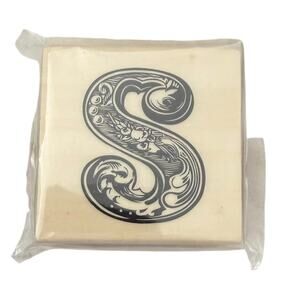 Ornate Decorative Letter S Floral Monogram Wood Mounted Rubber Stamp